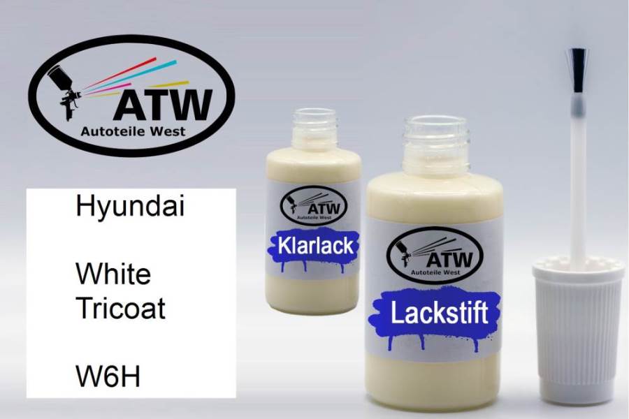 Hyundai, White Tricoat, W6H: 20ml Lackstift + 20ml Klarlack - Set, von ATW Autoteile West.